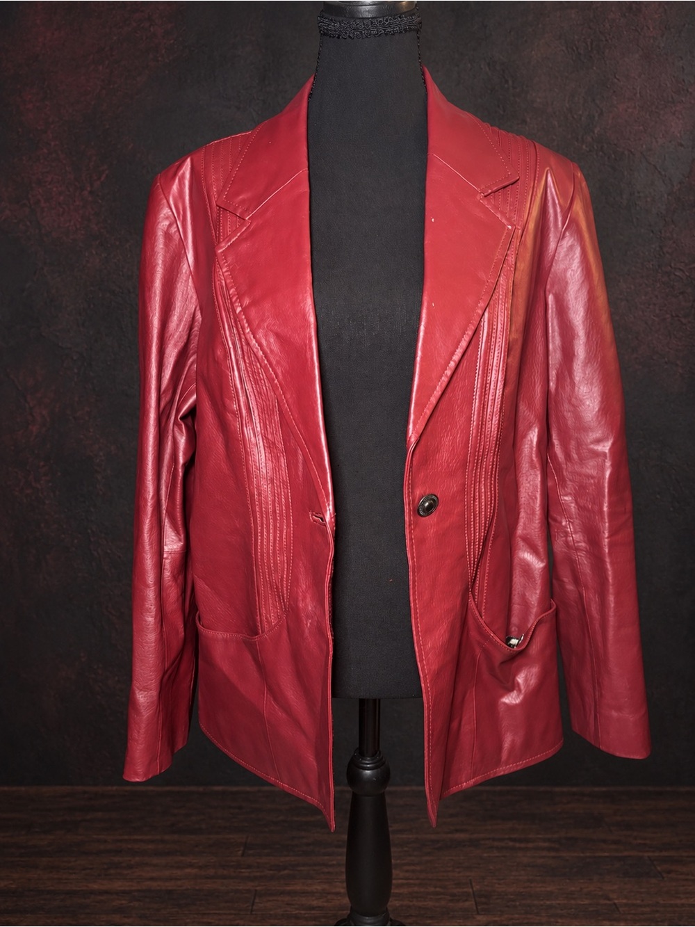 D&Co Red Genuine Leather Blazer L Y2K Mob Wife Office Siren Statement Jacket